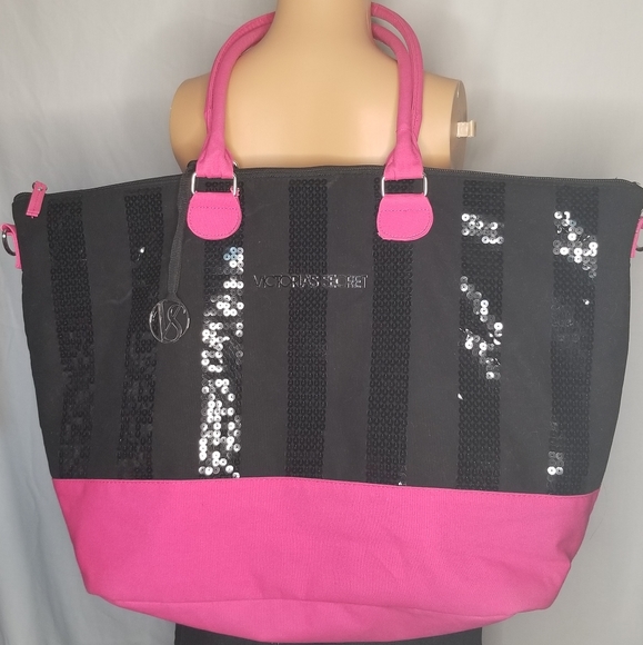 Victoria's Secret Handbags - Victoria's Secret Pink/Black Sequined Weekender